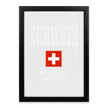 Drapeau suisse, fabriqué en Suisse - Affiche encadrée (27 × 37 cm) - noir - Devant