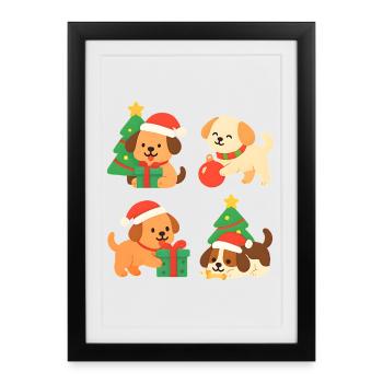 Christmas dogs with gifts - Framed poster (27 × 37 cm) - black - Front