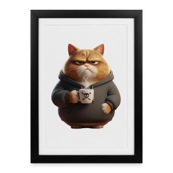 Grim Cat Café Râleux du matin - Affiche encadrée (27 × 37 cm) - noir - Devant