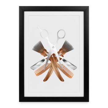 Motif élégant de barbier avec ciseaux et outils - Affiche encadrée (27 × 37 cm) - noir - Devant