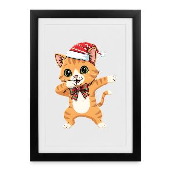 Lustige Weihnachtskatze beim Tanzen dabbing - Gerahmtes Poster (27 × 37 cm) - Schwarz - Vorne