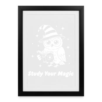 Magic owl learns magic - Framed poster (27 × 37 cm) - black - Front