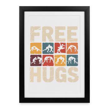 Wrestler hug – Free Hugs Wrestling saying Retro - Framed poster (27 × 37 cm) - black - Front