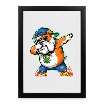Dab Bulldog Street Art Design du cannabis - Affiche encadrée (27 × 37 cm) - noir - Devant