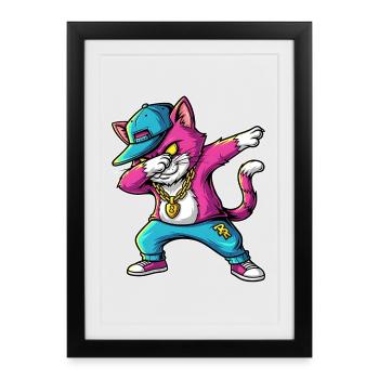 Déclaration humoristique de style de rue de Dab Cat - Affiche encadrée (27 × 37 cm) - noir - Devant