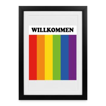 LGBT welcome Willkommen German - Framed poster (27 × 37 cm) - black - Front