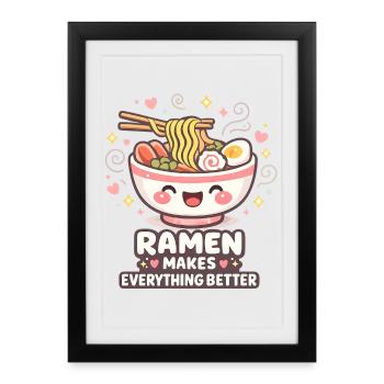 Kawaii Cat Ramen Noodles Anime Cat - Framed poster (27 × 37 cm) - black - Front