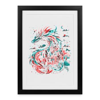 Château du Dragon Fantasy Mythologie Magique Créature - Affiche encadrée (27 × 37 cm) - noir - Devant