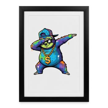Sloth Graffiti with Gold Chain Street Art - Framed poster (27 × 37 cm) - black - Front