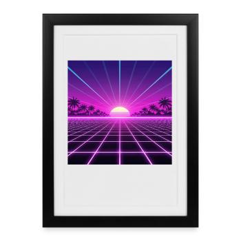 Sunset Neon Retrogrid back to 90s - Framed poster (27 × 37 cm) - black - Front