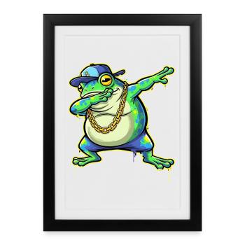 Grenouille de la rue verte avec un tamponnage en chaîne dorée - Affiche encadrée (27 × 37 cm) - noir - Devant