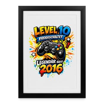 Niveau 10 Complet 2016 Anniversaire Jeune Gamer Gesc - Affiche encadrée (27 × 37 cm) - noir - Devant