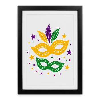 Carnival Masks with Stars & Colorful Feathers - Framed poster (27 × 37 cm) - black - Front