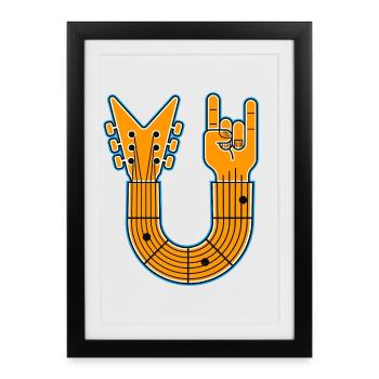 Guitare en U & Rock Hand - Affiche encadrée (27 × 37 cm) - noir - Devant