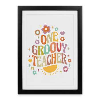 Professeur génial avec un cœur et des fleurs - Affiche encadrée (27 × 37 cm) - noir - Devant