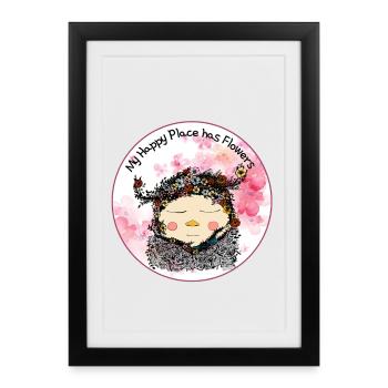 My Happy Place Is Flowers – Gnome with Floral Gard - Framed poster (27 × 37 cm) - black - Front