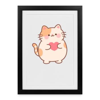Petit Cœur Chat Câlin Design - Affiche encadrée (27 × 37 cm) - noir - Devant