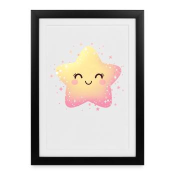 Étoile pastel Kawaii Sparkle - Affiche encadrée (27 × 37 cm) - noir - Devant