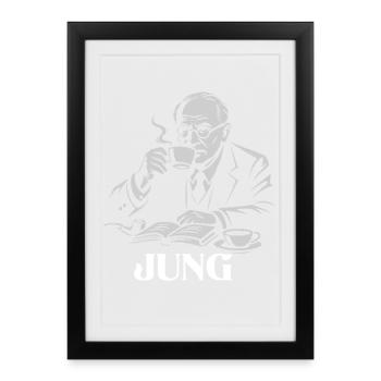 Carl Gustav Jung buvant un portarit au café - Affiche encadrée (27 × 37 cm) - noir - Devant