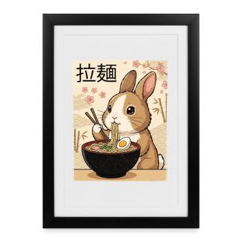 Ramen de lapin style vintage japonais - Affiche encadrée (27 × 37 cm) - noir - Devant