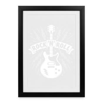 Rock'N'Roll Banner with Guitar - Framed poster (27 × 37 cm) - black - Front