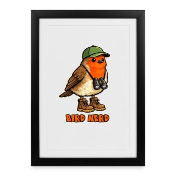 Un geek d’oiseaux Ornithologue Promeneur en plein air Humour - Affiche encadrée (27 × 37 cm) - noir - Devant