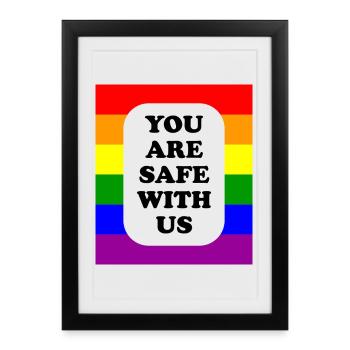 Drapeau arc-en-ciel pour les espaces sécurisés LGBT - Affiche encadrée (27 × 37 cm) - noir - Devant