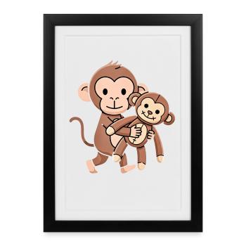 Punch Baby Monkey mit Plüschtier - Gerahmtes Poster (27 × 37 cm) - Schwarz - Vorne