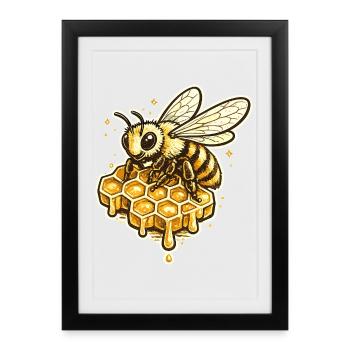 Honeycomb Bee Motif - Framed poster (27 × 37 cm) - black - Front
