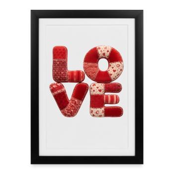 Cadeau romantique Patchwork Love pour la petite amie - Affiche encadrée (27 × 37 cm) - noir - Devant