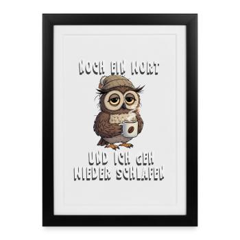 Müde Eule für Kaffee Fans Morgenmuffel Sticker - Affiche encadrée (27 × 37 cm) - noir - Devant