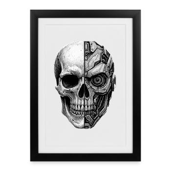 Halb Totenkopf Halber Roboter Cyborg Skull sticker - Gerahmtes Poster (27 × 37 cm) - Schwarz - Vorne