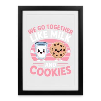 Milk and Cookies Best Friends Kawaii Design - Affiche encadrée (27 × 37 cm) - noir - Devant