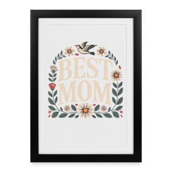Meilleur cadeau fleuri pour maman : oreiller de chemise - Affiche encadrée (27 × 37 cm) - noir - Devant