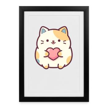 Kawaii Cat Heart Cartoon Motif for Cats Fans - Framed poster (27 × 37 cm) - black - Front