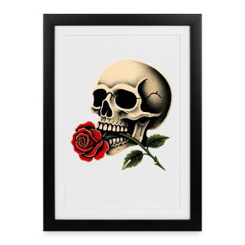 Motif de la rose de crâne pour femmes et fans gothiques - Affiche encadrée (27 × 37 cm) - noir - Devant