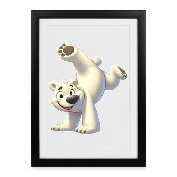 Acrobatie sur le poirier sur les mains de l’ours polaire Gymnastique du pôle Nord - Affiche encadrée (27 × 37 cm) - noir - Devant