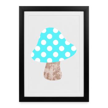 Champignons bleu clair points Points Pépinière Lucky Woodland - Affiche encadrée (27 × 37 cm) - noir - Devant
