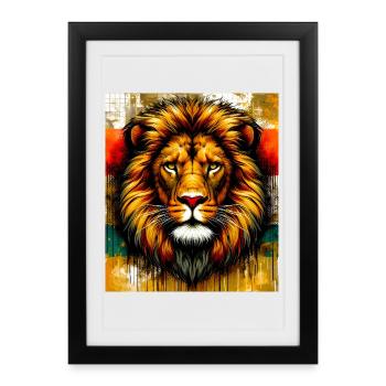lion - Affiche encadrée (27 × 37 cm) - noir - Devant
