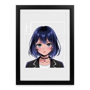 Anime Girl with Blue Hair | Happiness | Love - Framed poster (27 × 37 cm) - black - Front