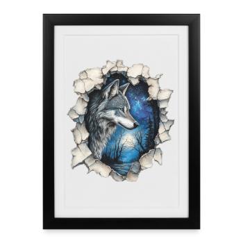 Loup avec des étoiles - Affiche encadrée (27 × 37 cm) - noir - Devant