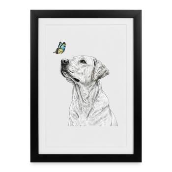 Labrador avec style papillon en forme de banksy - Affiche encadrée (27 × 37 cm) - noir - Devant