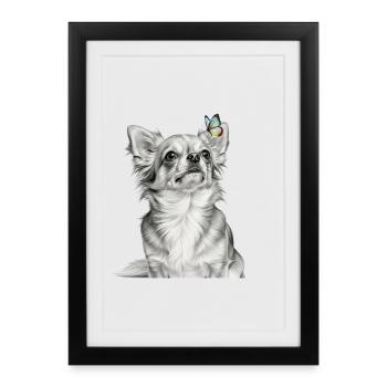 Chihuahua with Butterfly Dog Motif - Framed poster (27 × 37 cm) - black - Front