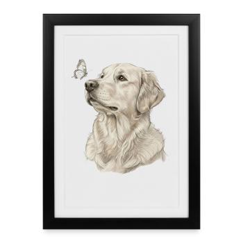 Golden Retriever avec motif papillon - Affiche encadrée (27 × 37 cm) - noir - Devant