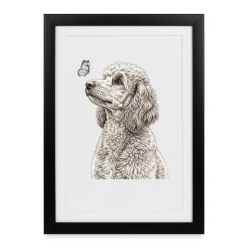 Banksy Style Poodle Dogs Butterfly Vintage - Framed poster (27 × 37 cm) - black - Front