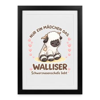 Nur Ein Mädchen Walliser Schwarznasenschafe Liebt - Gerahmtes Poster (27 × 37 cm) - Schwarz - Vorne
