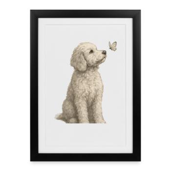 Poodle with Butterfly Dogs Motif - Framed poster (27 × 37 cm) - black - Front