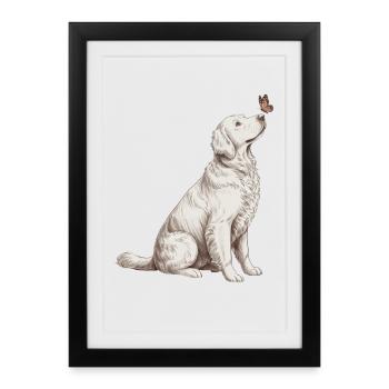 Motif papillon Golden Retriever - Affiche encadrée (27 × 37 cm) - noir - Devant