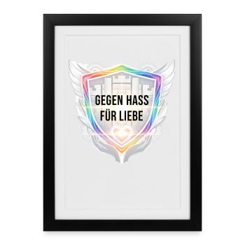 Anti Hass Statement für Frauen Männer Shirt  - Gerahmtes Poster (27 × 37 cm) - Schwarz - Vorne