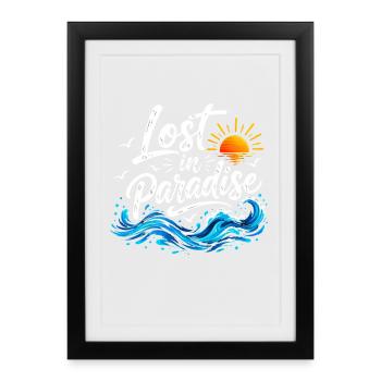 Coucher de soleil rétro de Lost in Paradise Beach - Affiche encadrée (27 × 37 cm) - noir - Devant